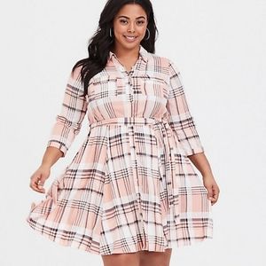 Torrid PINK PLAID CHALLIS SHIRT DRESS